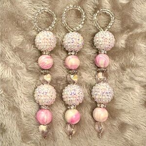 Beaded pink & iridescent white ornaments
